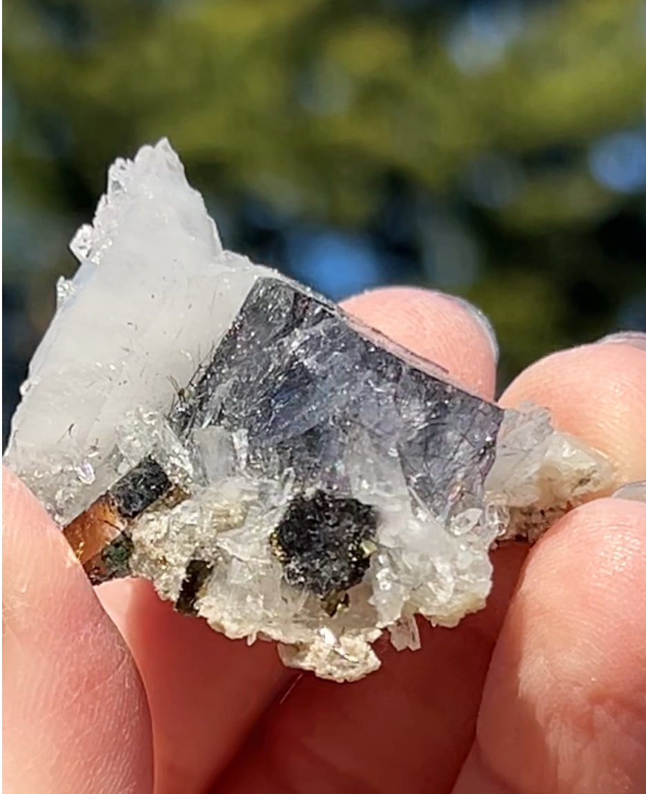 Rare YGX Rutile Navy Fluorite w/ Silver & Black Rutile Cube On Quartz, Wolframite, Muscovite & Chalcopyrite From Yao Gang Xian Mine, Chenzhou, Hunan, China 🇨🇳 #11