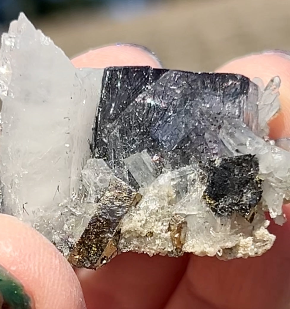 Rare YGX Rutile Navy Fluorite w/ Silver & Black Rutile Cube On Quartz, Wolframite, Muscovite & Chalcopyrite From Yao Gang Xian Mine, Chenzhou, Hunan, China 🇨🇳 #11