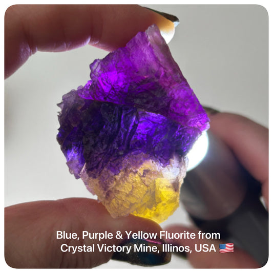 Blue, Purple & Yellow Fluorite from Crystal Victory Mine, Illinos, USA 🇺🇸