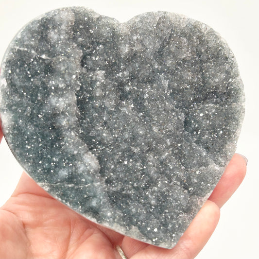 #12 Green & Black Sugar Amethyst XL Extra Large Heart With Jasper & Agate From Uruguay 🇺🇾