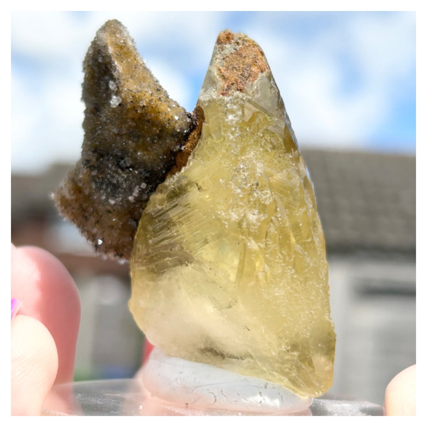 Collectors #4 Heson Mine Single Yellow Optical Calcite Medium Point With Limolite From Heson Mine, La Paz County, Arizona, USA 🇺🇸